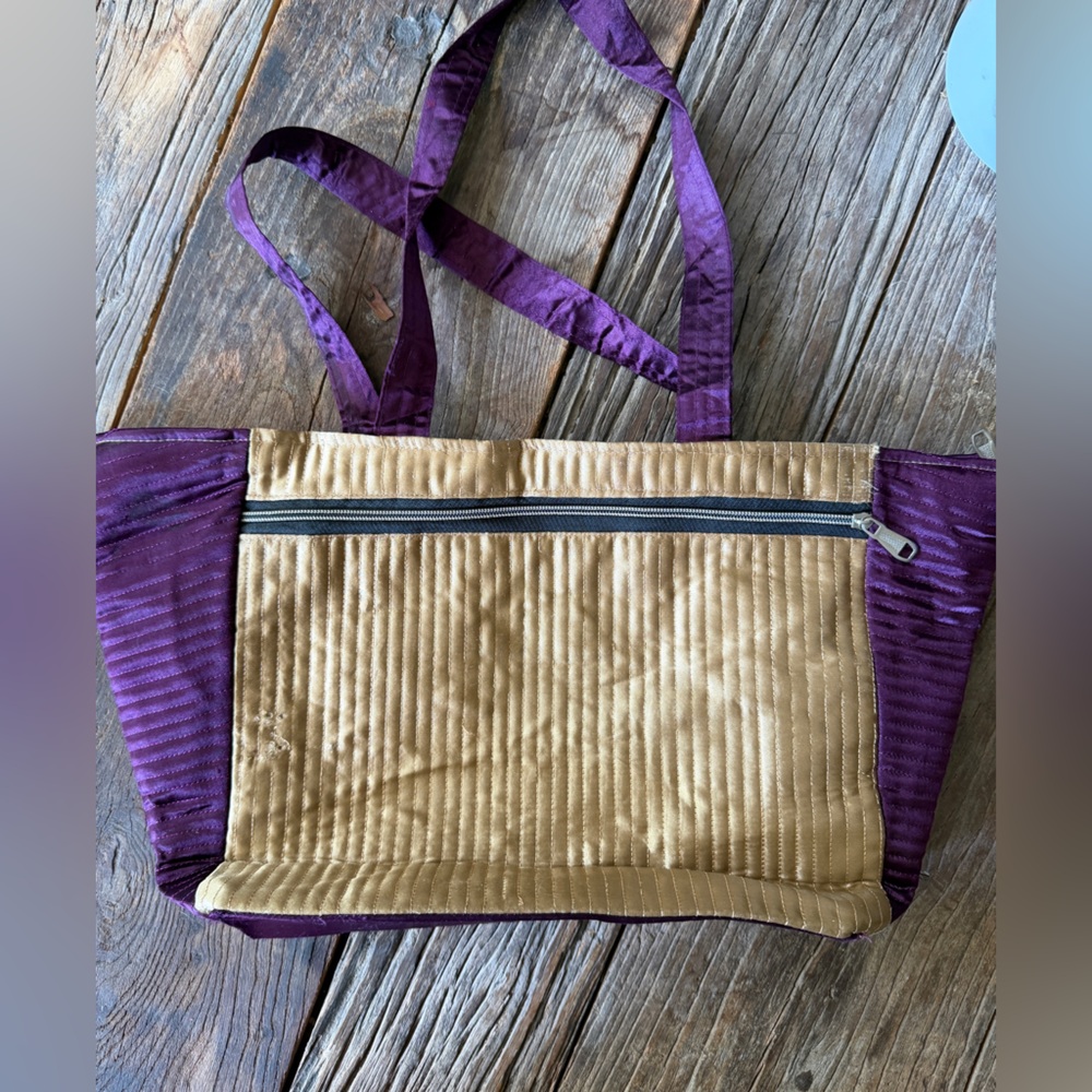 Handcrafted Purple and Gold Embroidered Tote Bag from India - Picture 6 of 6